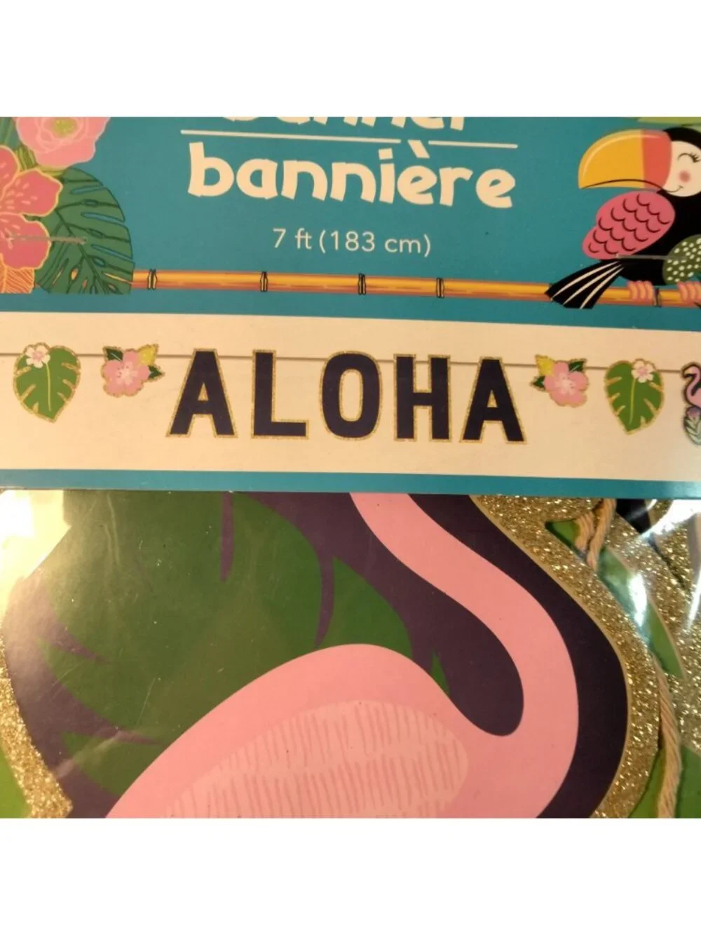 Aloha Flamingo Banner Party Decoration 7 ft Tropical Hawaiian Luau Party